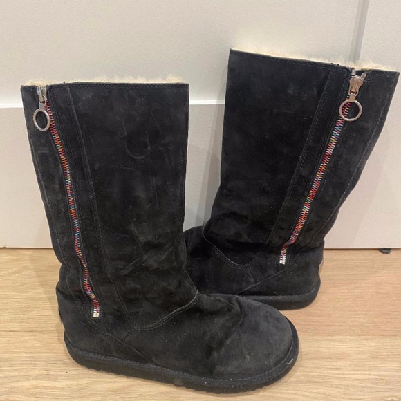 UGG Big Girls Tall Fuzzy Boot Size 3 Rainbow Zipper - Picture 1 of 5